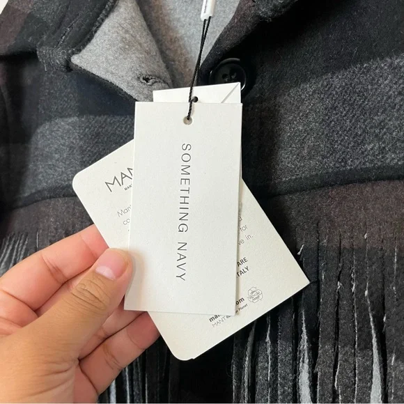 NWT Something Navy Charcoal Combo Plaid Fringe Shacket Size XL Women